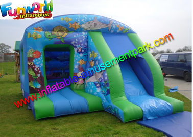 Blue Inflatable Bouncer Slide , Water - Proof Kids Outdoor Inflatable Slides